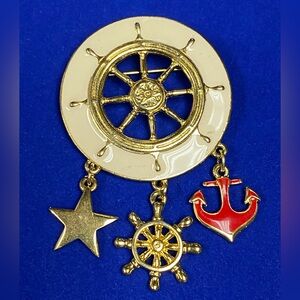 Vintage Nautical Themed Gold Tone Brooch